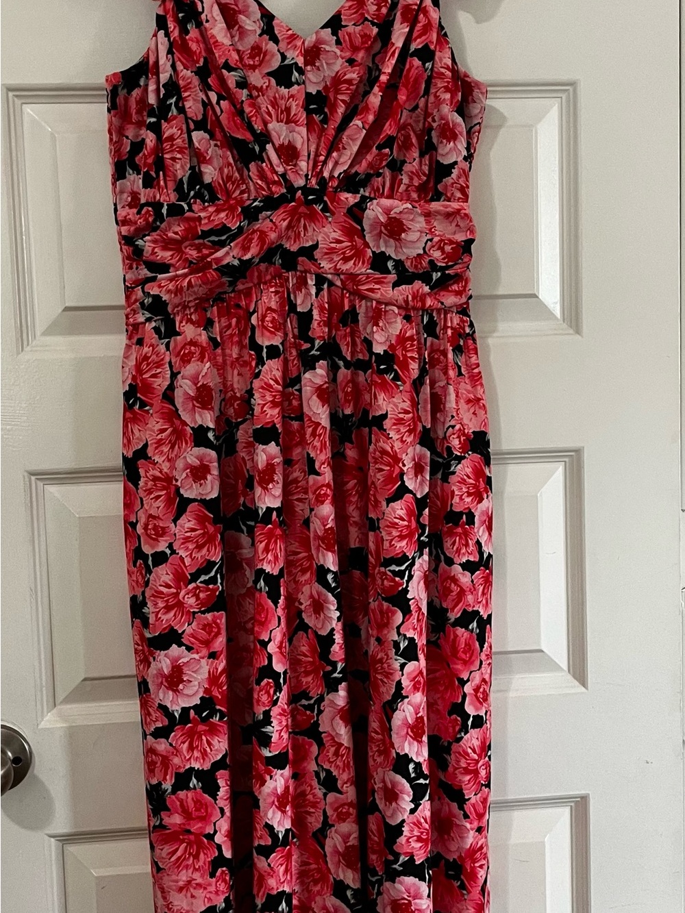Grace Karin Coral Pink Floral V-Neck Midi Dress - Picture 5 of 13
